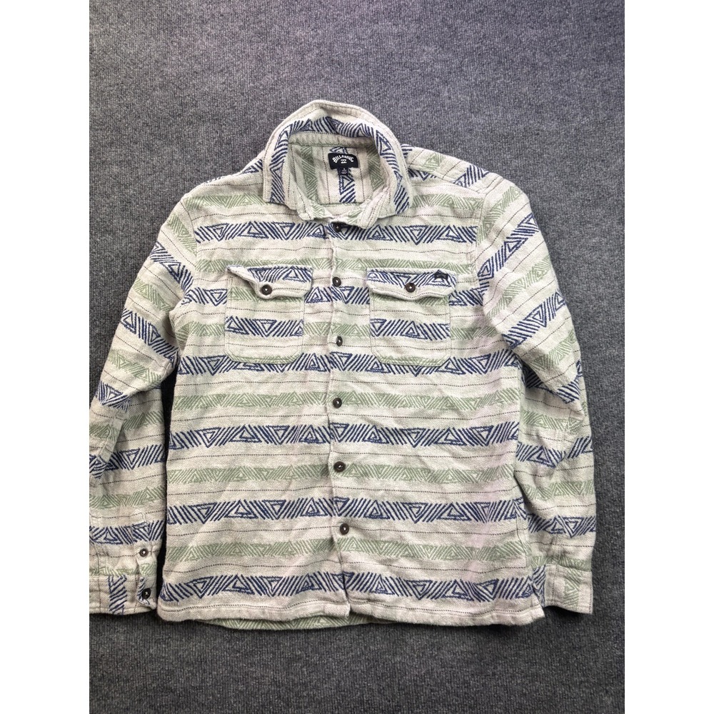 Billabong Flannel Shirt Mens Small White Geometric‎ Southwestern Long Sleeve
